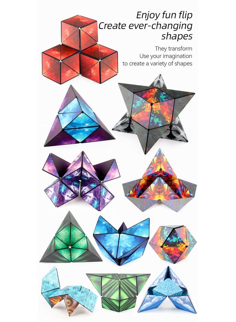 Geometric Three-Dimensional Magnetic Wooden Magic Cube Toy 3d Magnetic Building Blocks Decompression Infinite Flip (Red and White Astronaut Rubik's Cube) - Image 3